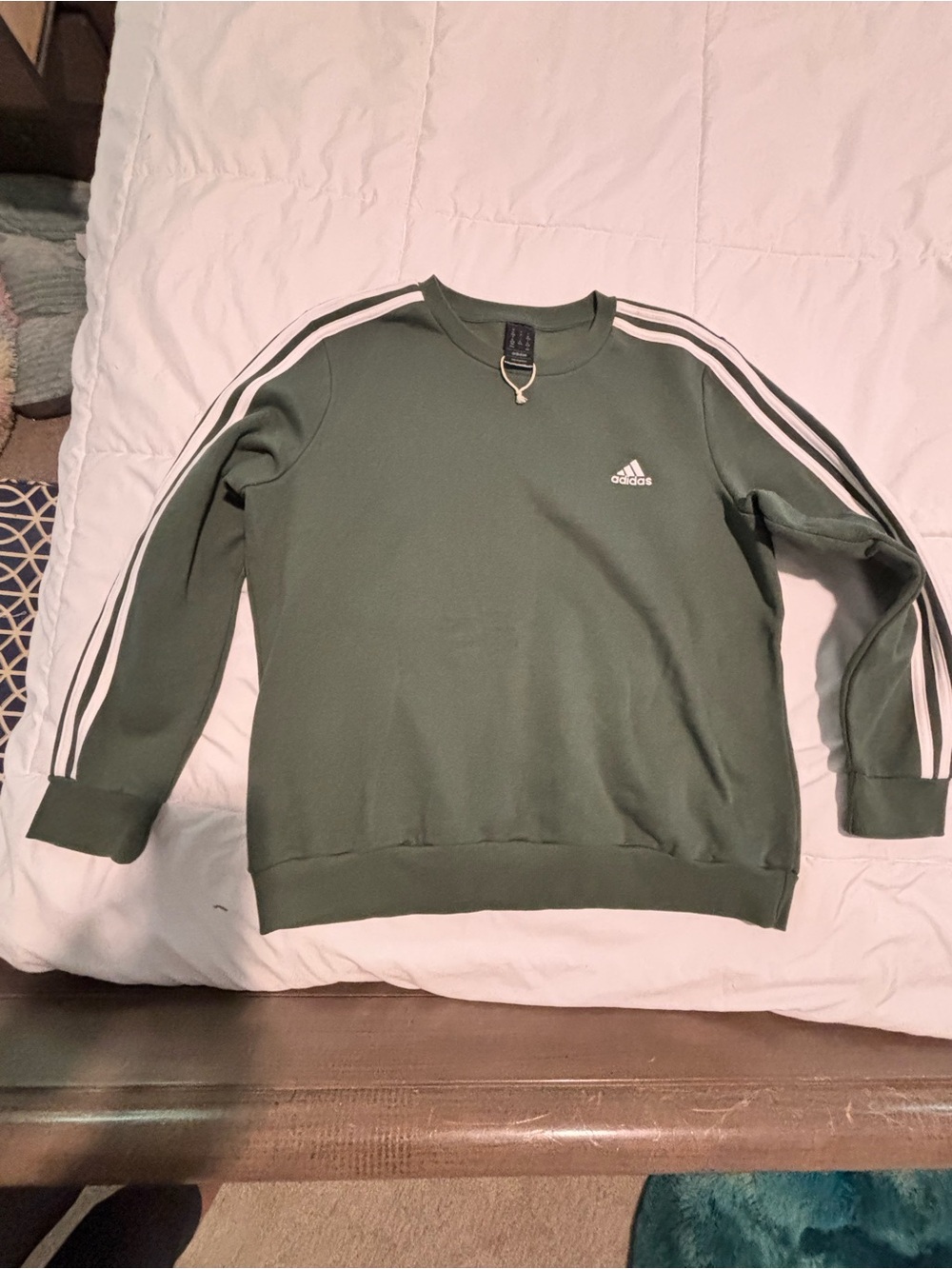 adidas Olive Green Crewneck Sweatshirt with White Three-Stripes….NWOT
